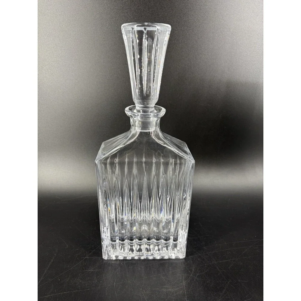 Vintage Italian Crystal Whiskey Decanter vertical Optic Square w/Stopper Fluted